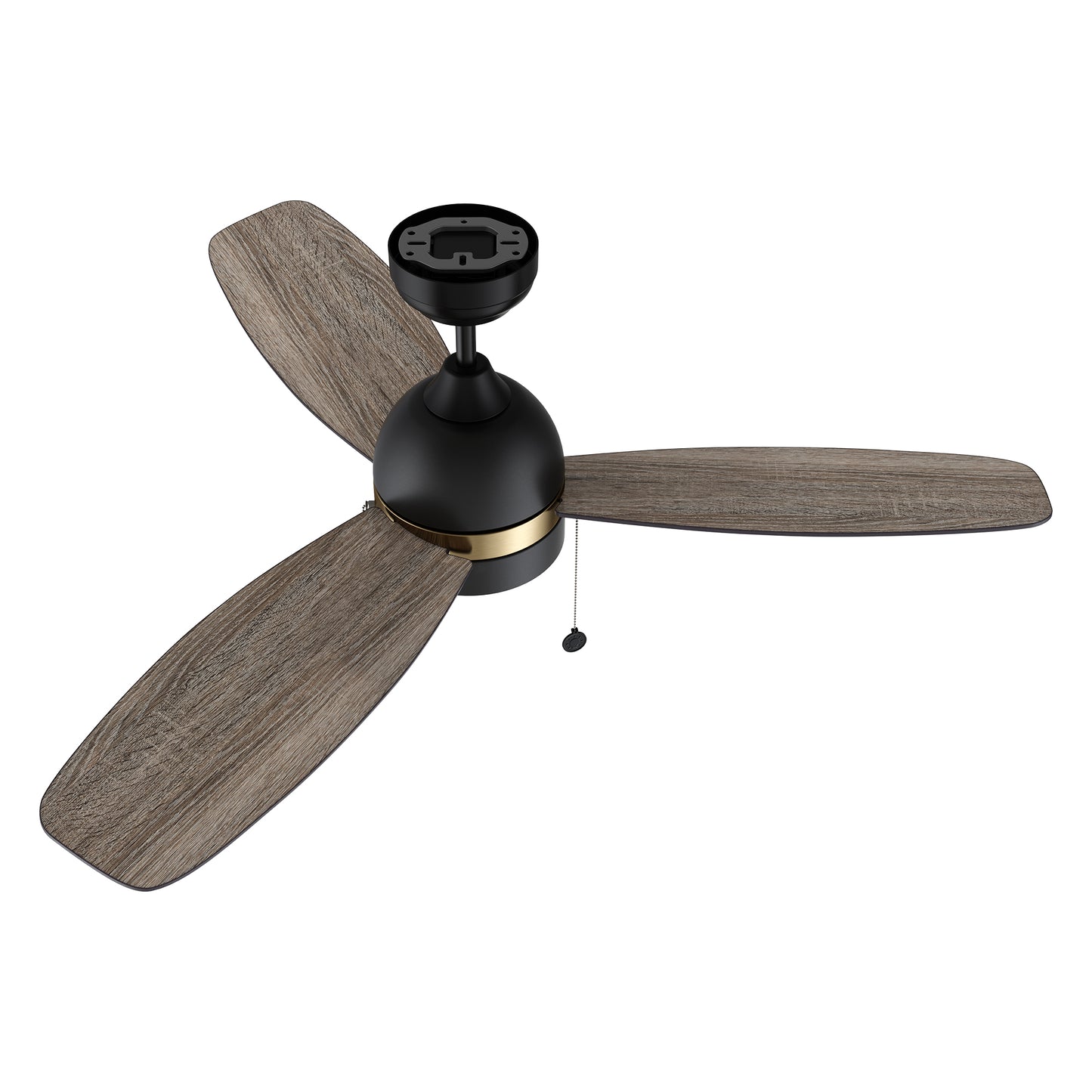 Carro USA GREENWOOD 52 inch 3-Blade Ceiling Fan with Pull Chain - Black with Gold Detail/Walnut & Barnwood Reversible Blades