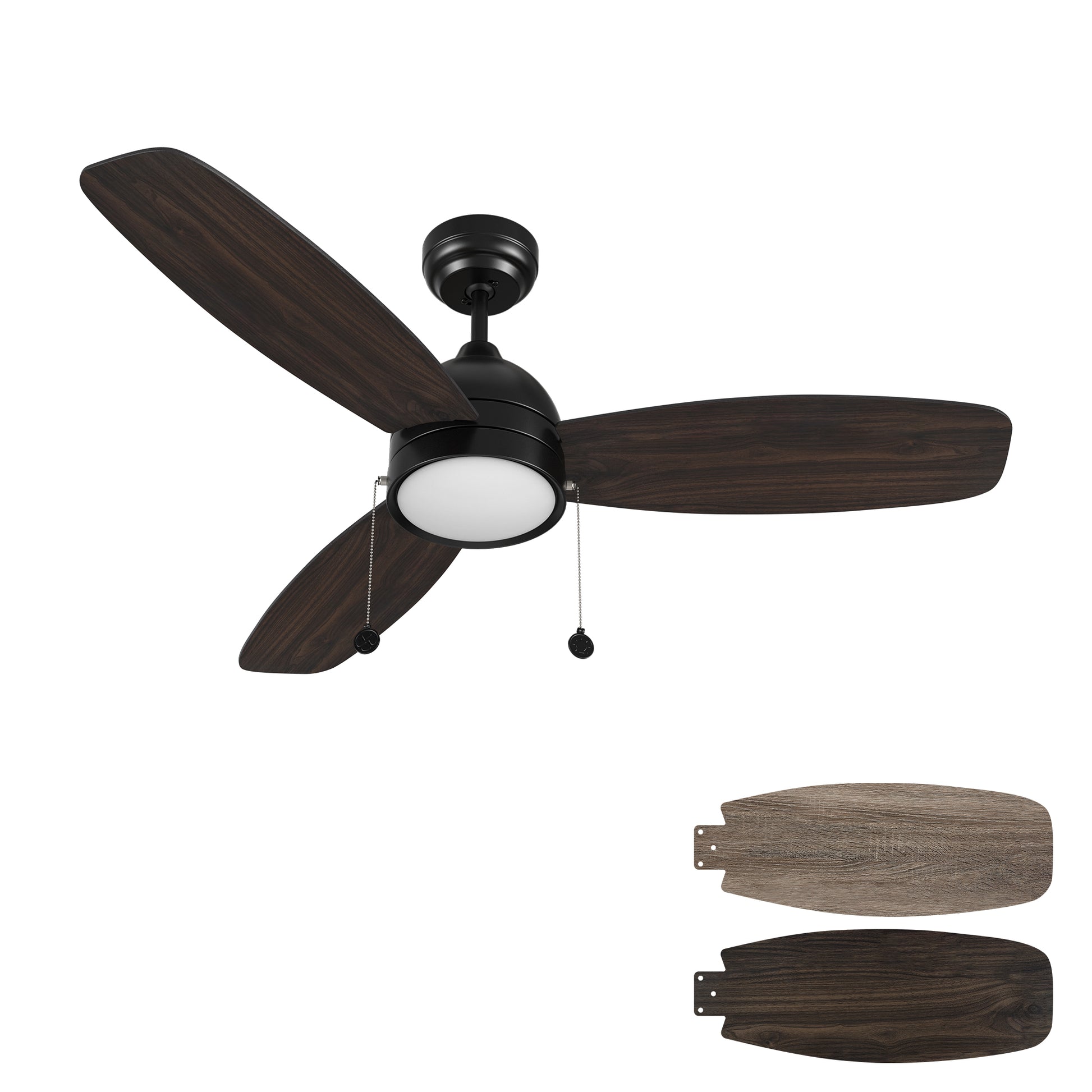 Carro USA GREENWOOD 52 inch 3-Blade Ceiling Fan with Pull Chain - Black/Walnut & Barnwood Reversible Blades