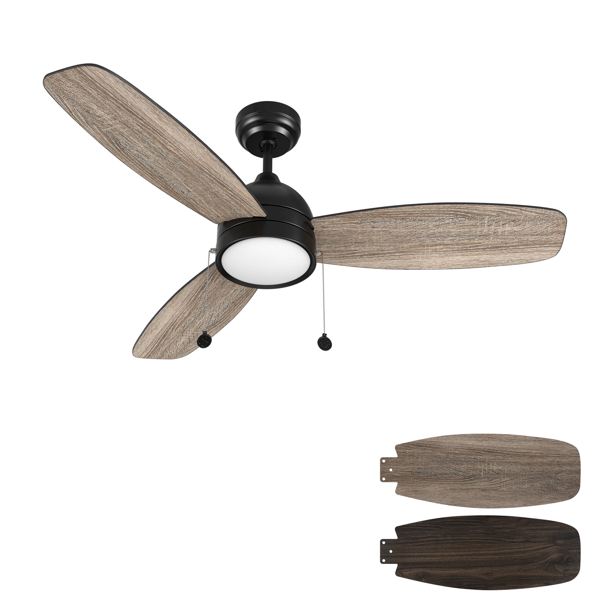 Carro USA GREENWOOD 52 inch 3-Blade Ceiling Fan with Pull Chain - Black/Walnut & Barnwood Reversible Blades