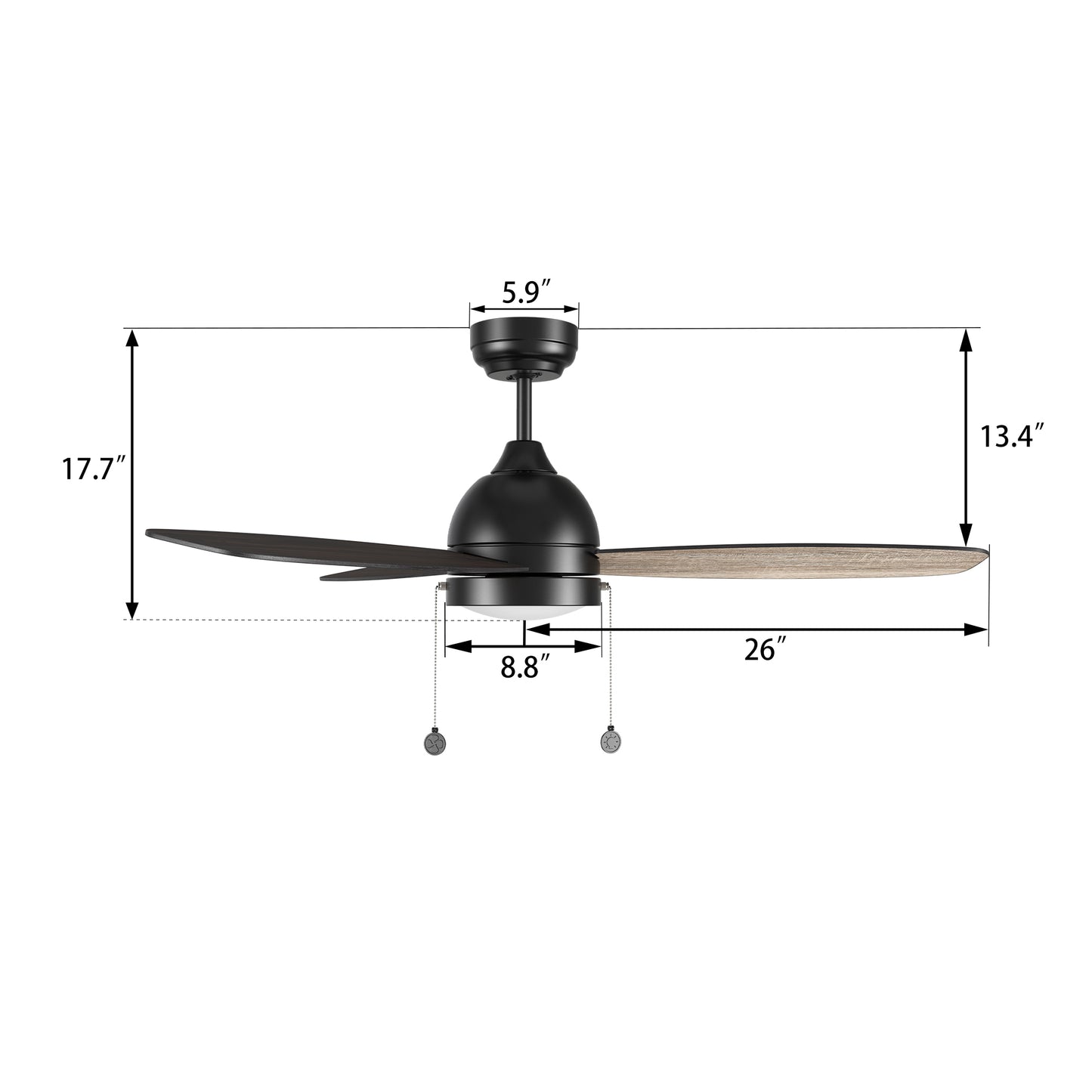 Carro USA GREENWOOD 52 inch 3-Blade Ceiling Fan with Pull Chain - Black/Walnut & Barnwood Reversible Blades