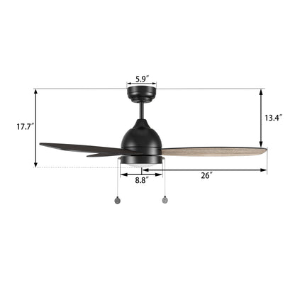 Carro USA GREENWOOD 52 inch 3-Blade Ceiling Fan with Pull Chain - Black/Walnut & Barnwood Reversible Blades