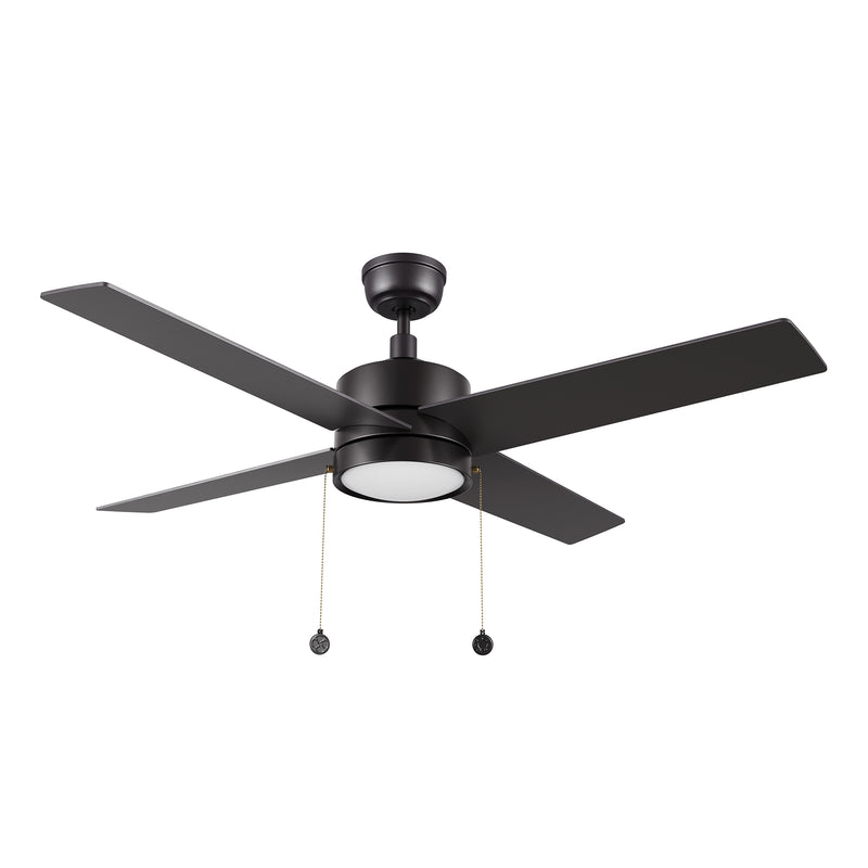 ASCOTT 52 inch 4-Blade Ceiling Fan with Pull Chain - Black/Black