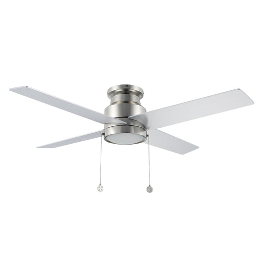 ASCOTT 52 inch 4-Blade Flush Mount Ceiling Fan with Pull Chain - Brushed Nickel/Silver