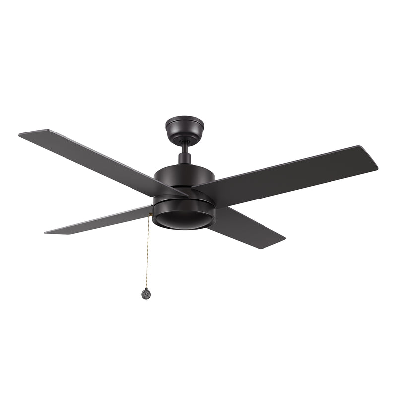 ASCOTT 52 inch 4-Blade Ceiling Fan with Pull Chain - Black/Black (No light)