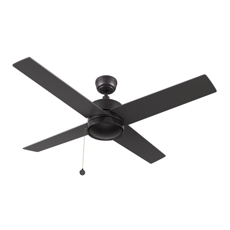 ASCOTT 52 inch 4-Blade Ceiling Fan with Pull Chain - Black/Black (No light)