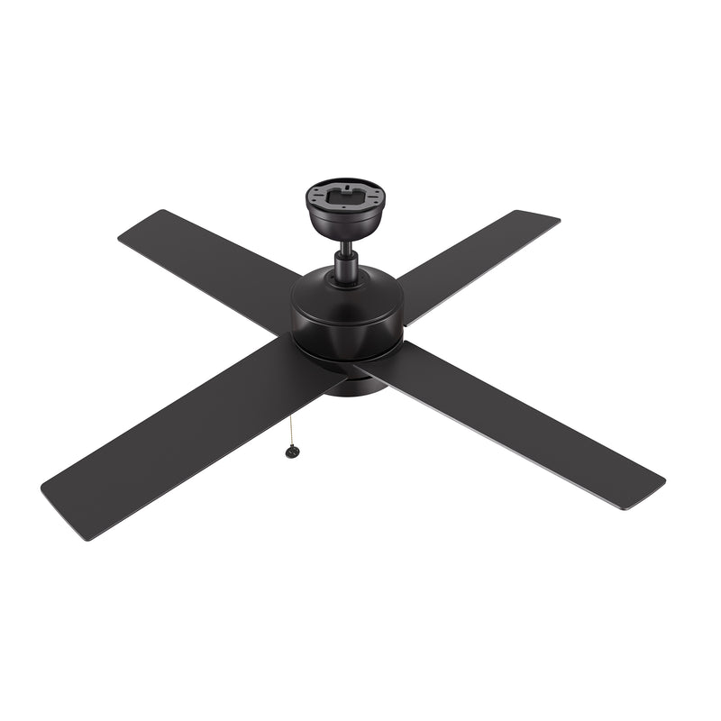 ASCOTT 52 inch 4-Blade Ceiling Fan with Pull Chain - Black/Black (No light)