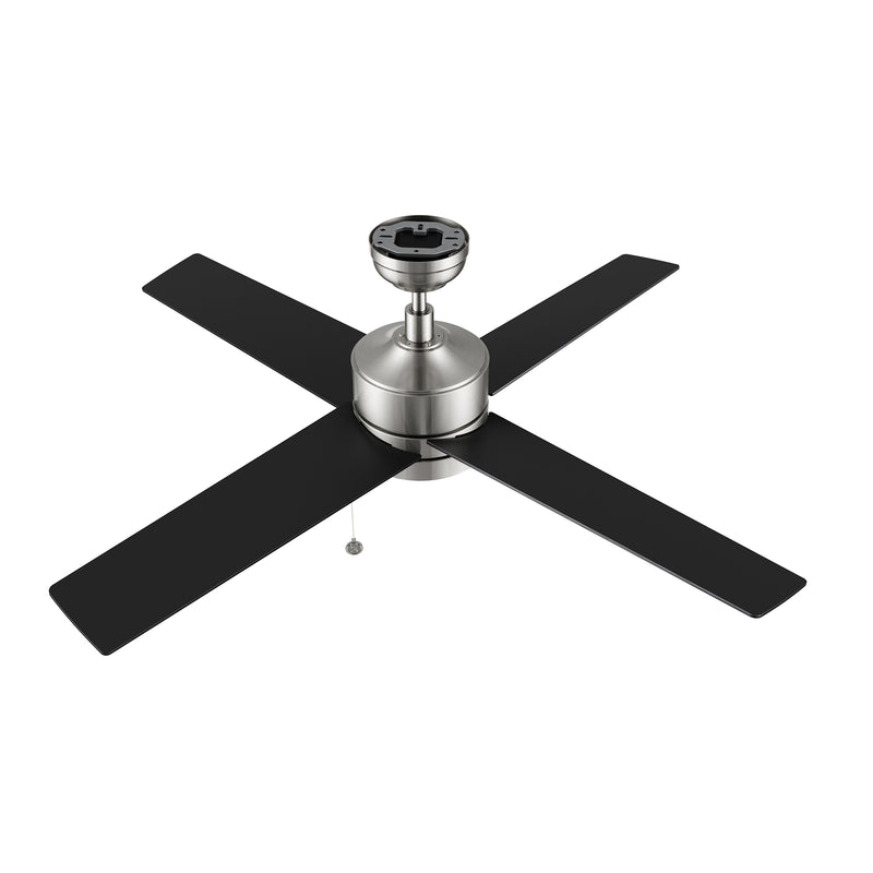 ASCOTT 52 inch 4-Blade Ceiling Fan with Pull Chain - Brushed Nickel/Black (No light)