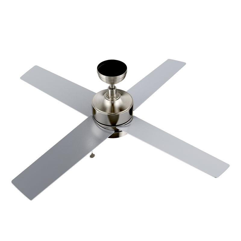 ASCOTT 52 inch 4-Blade Ceiling Fan with Pull Chain - Silver/Silver (No light)