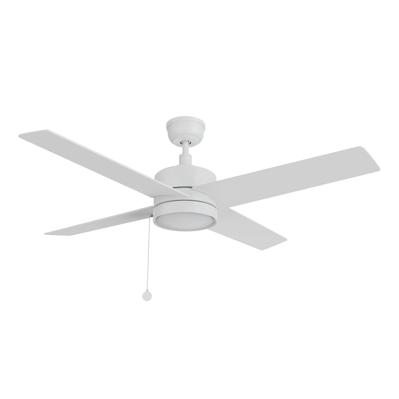 ASCOTT 52 inch 4-Blade Ceiling Fan with Pull Chain - White/White (No light)