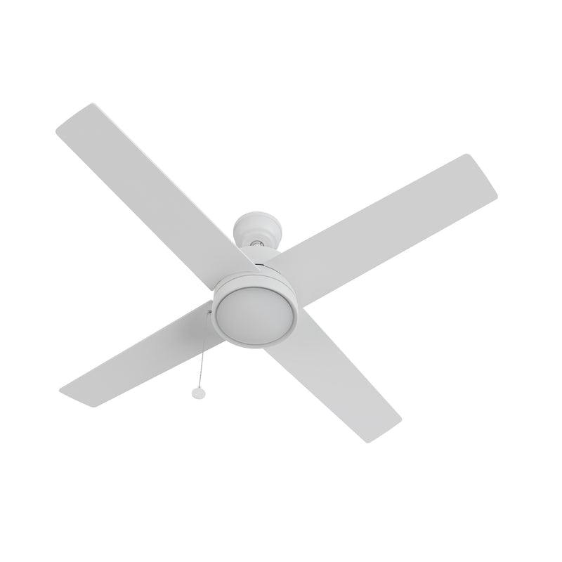 ASCOTT 52 inch 4-Blade Ceiling Fan with Pull Chain - White/White (No light)