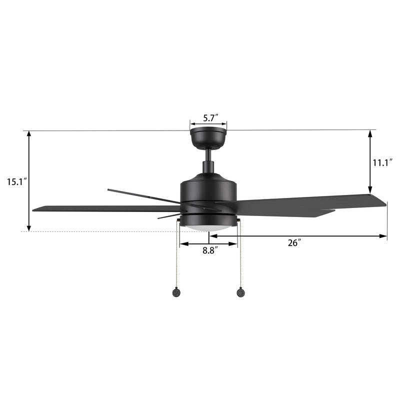 Carro USA ASCOTT 52 inch 5-Blade Ceiling Fan with Pull Chain - Black/Black