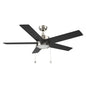 ASCOTT 52 inch 5-Blade Ceiling Fan with Pull Chain - Brushed Nickel/Black