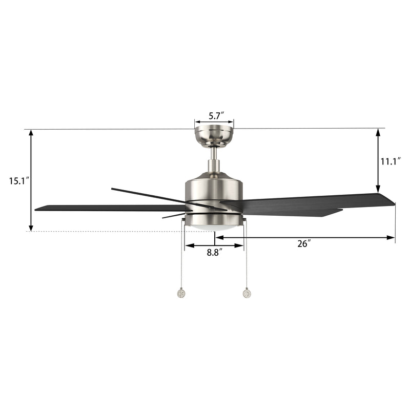 ASCOTT 52 inch 5-Blade Ceiling Fan with Pull Chain - Brushed Nickel/Black