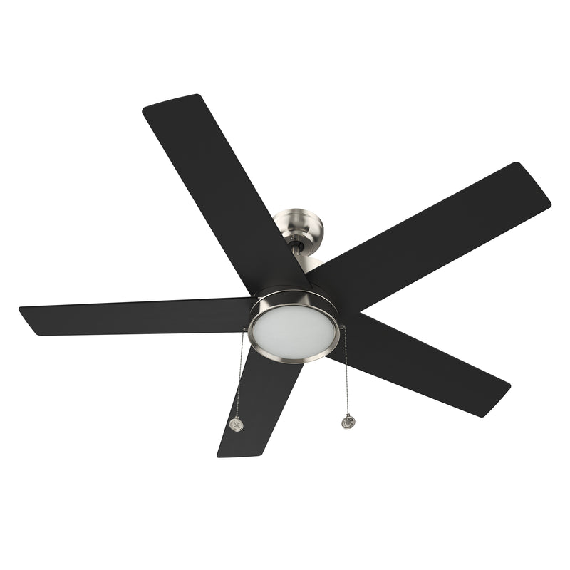 ASCOTT 52 inch 5-Blade Ceiling Fan with Pull Chain - Brushed Nickel/Black