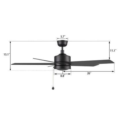 ASCOTT 52 inch 5-Blade Ceiling Fan with Pull Chain - (No light)