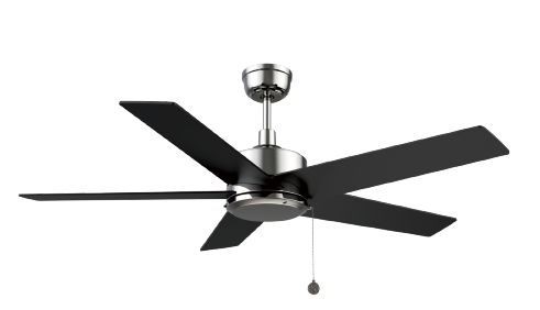 ASCOTT 52 inch 5-Blade Ceiling Fan with Pull Chain - Brushed Nickel/Black (No light)