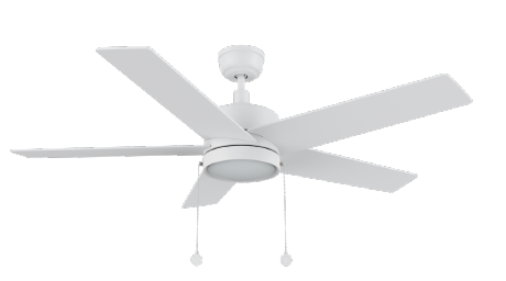 ASCOTT 52 inch 5 Blade Ceiling Fan with Pull Chain - White/White