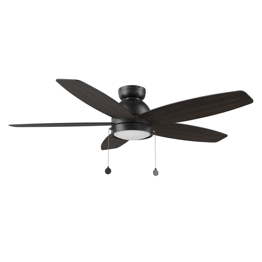 GREENWOOD 52 inch 5-Blade Flush Mount Ceiling Fan with Pull Chain -  Black/Wooden/Walnut