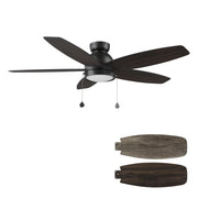 GREENWOOD 52" 5-Blade Flush Mount Ceiling Fan with LED Light & Pull Chain