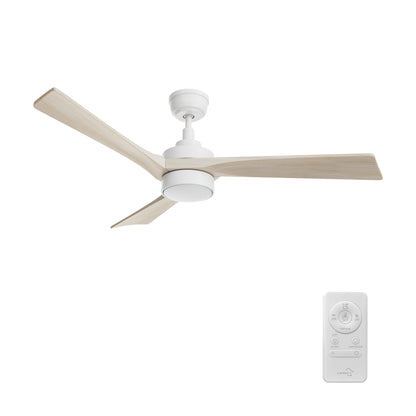 Carro WESTBURY 52 inch 3-Blade Ceiling Fan with LED Light Kit & Remote Control - White/Whitewashed Solid Wood Blades