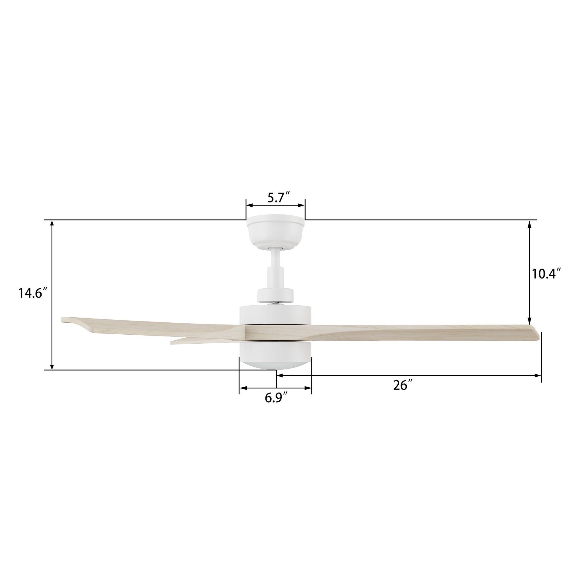 Carro WESTBURY 52 inch 3-Blade Ceiling Fan with LED Light Kit & Remote Control - White/Whitewashed Solid Wood Blades