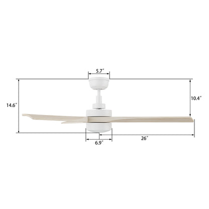 Carro WESTBURY 52 inch 3-Blade Ceiling Fan with LED Light Kit & Remote Control - White/Whitewashed Solid Wood Blades