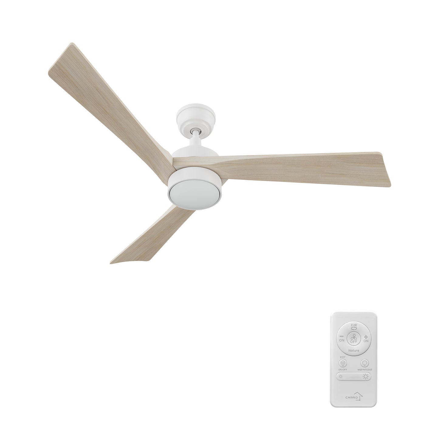 Carro WESTBURY 52 inch 3-Blade Ceiling Fan with LED Light Kit & Remote Control - White/Whitewashed Solid Wood Blades