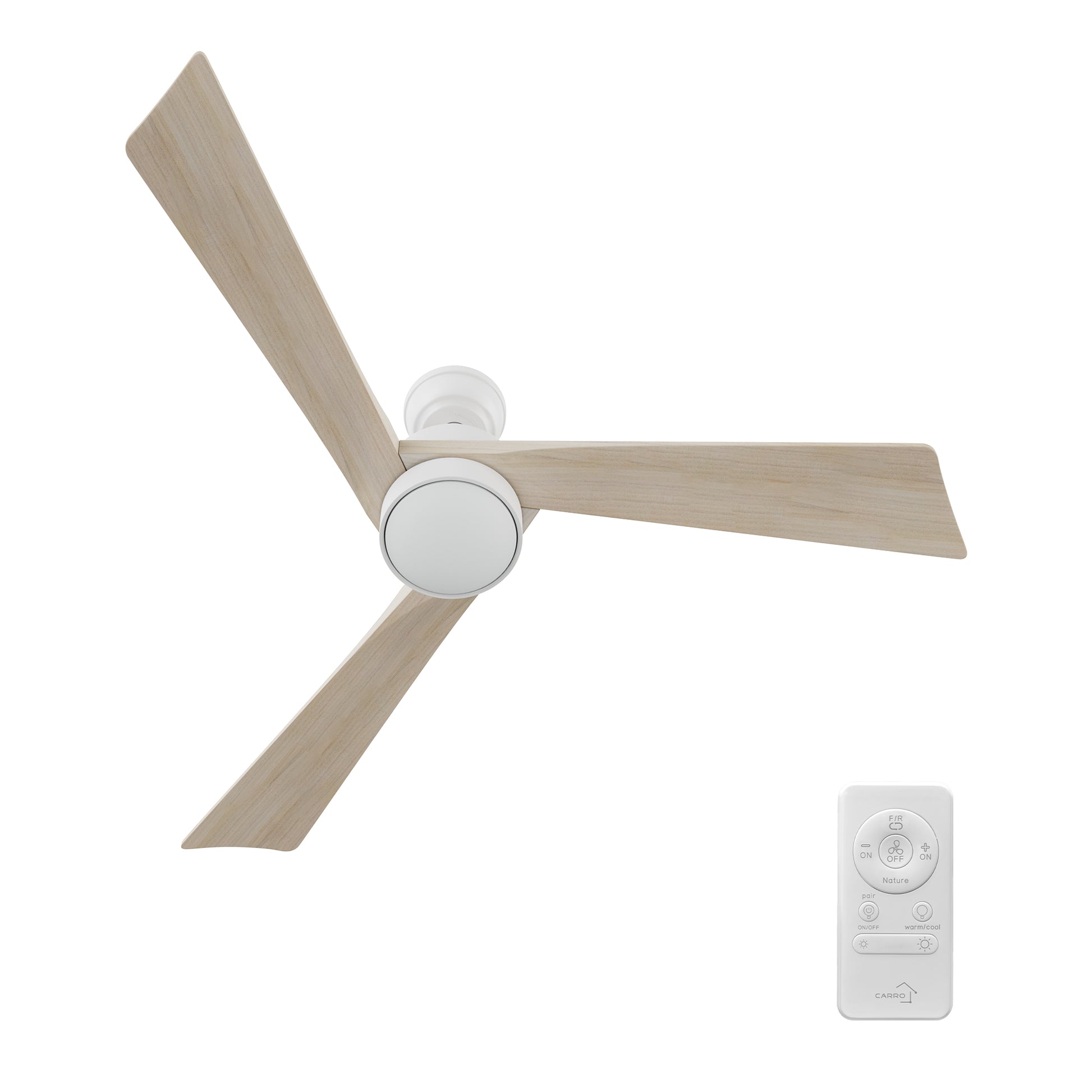 Carro WESTBURY 52 inch 3-Blade Ceiling Fan with LED Light Kit & Remote Control - White/Whitewashed Solid Wood Blades