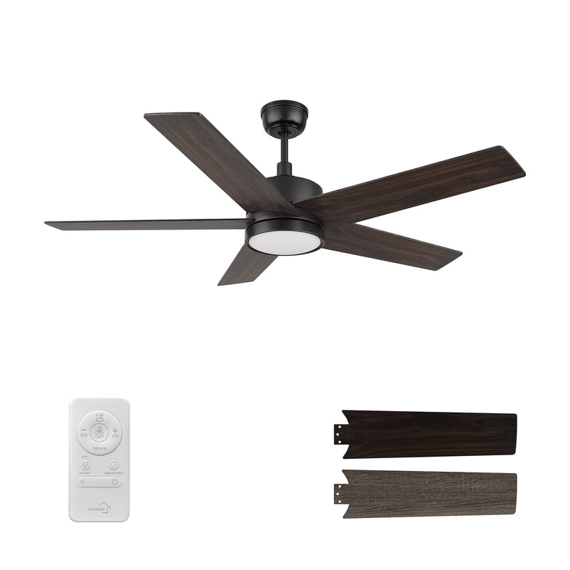 SANTANA 52 inch 5-Blade Ceiling Fan with LED Light Kit & Remote Control - Black/Dark Wood