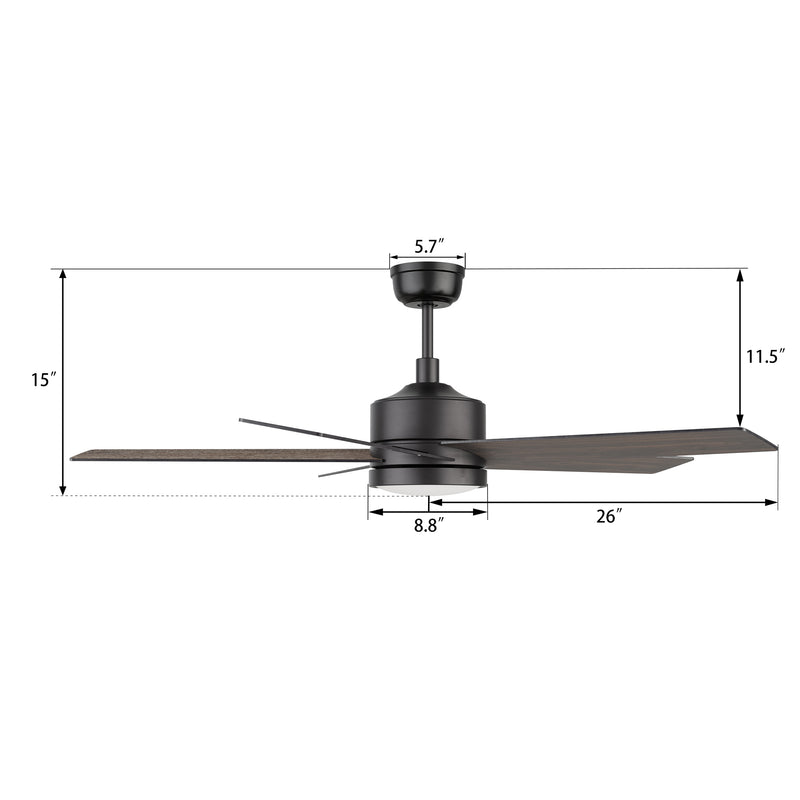 Willow 52 inch 5-Blade Ceiling Fan with LED Light Kit & Remote Control - Black/Dark Wood