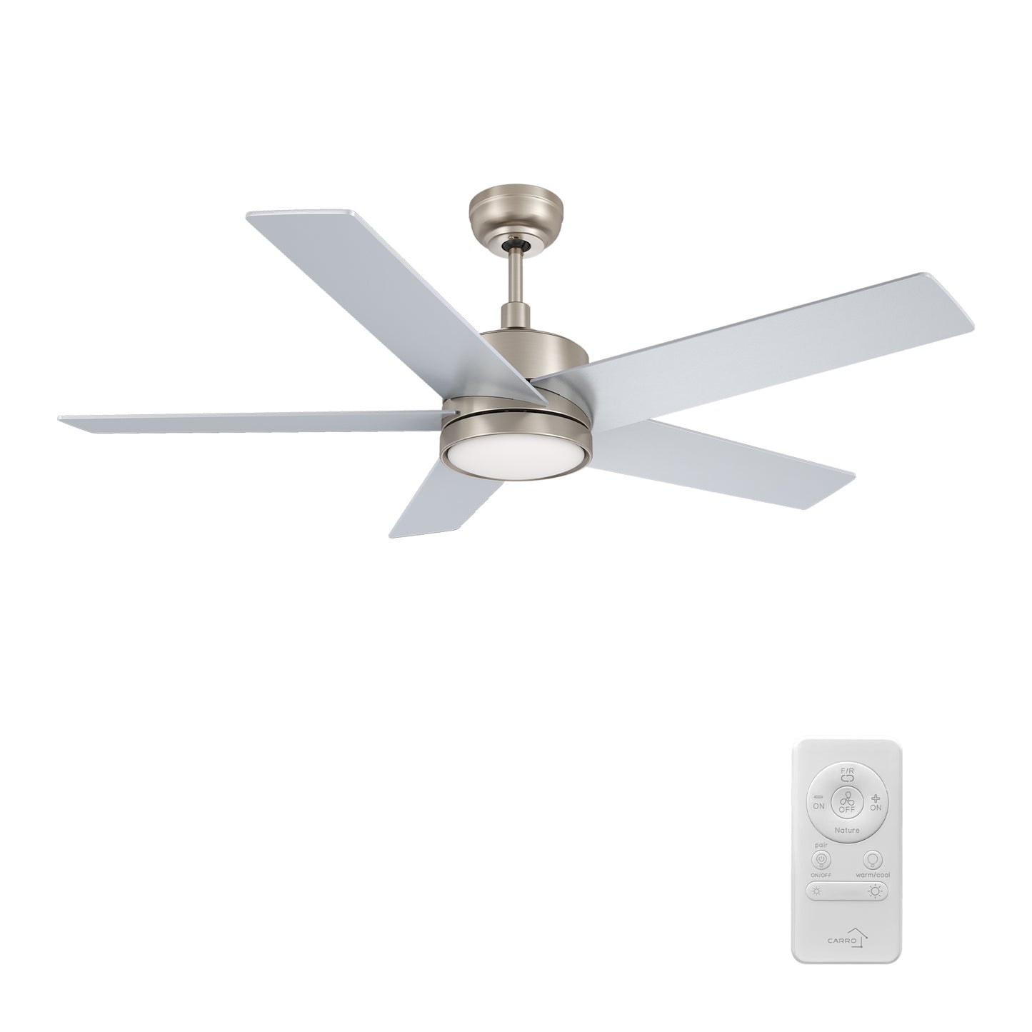 SANTANA 52 inch 5-Blade Ceiling Fan with LED Light Kit & Remote Control - Silver