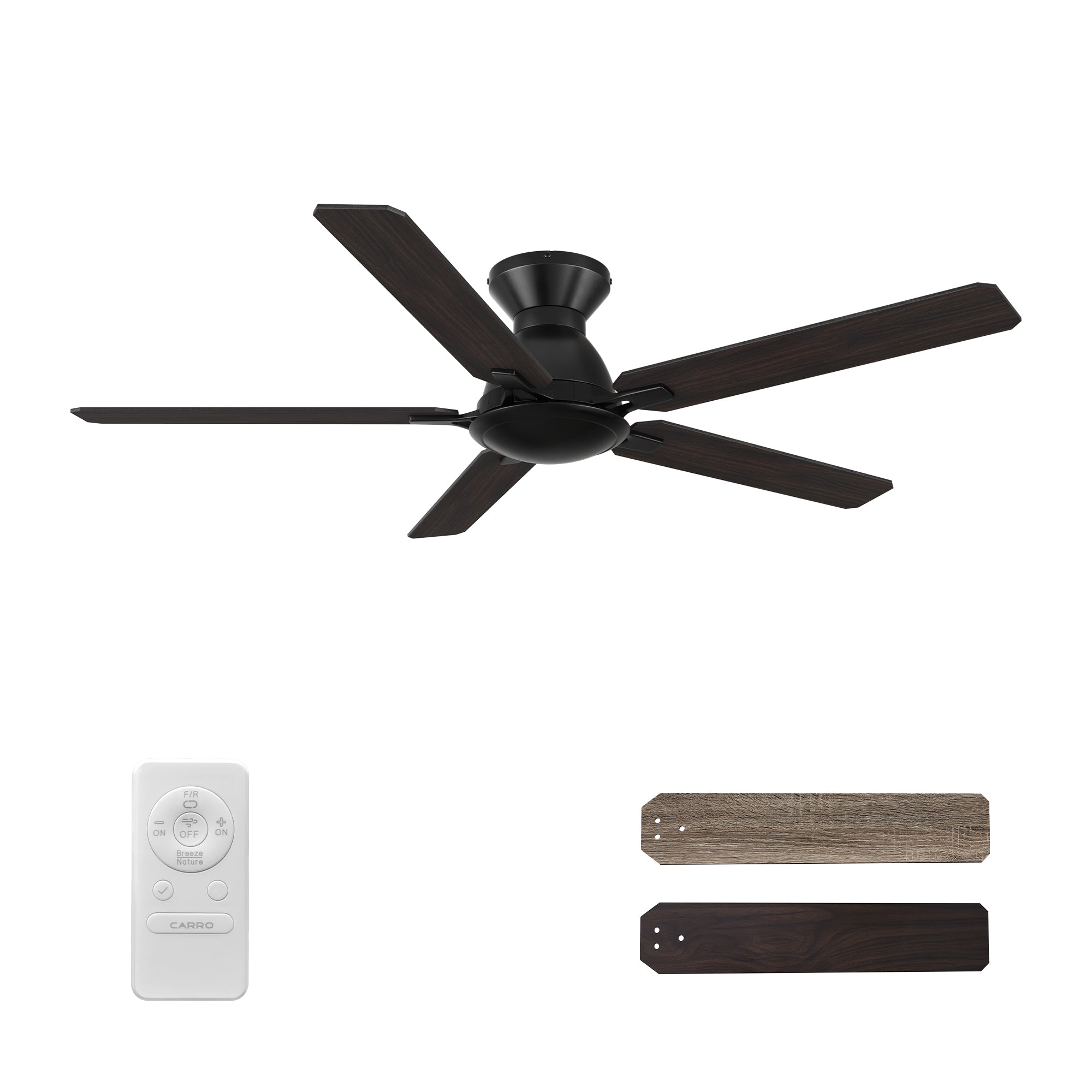 DUNKIRK 52 inch 5-Blade Flush Mount No Light Ceiling Fan with Remote