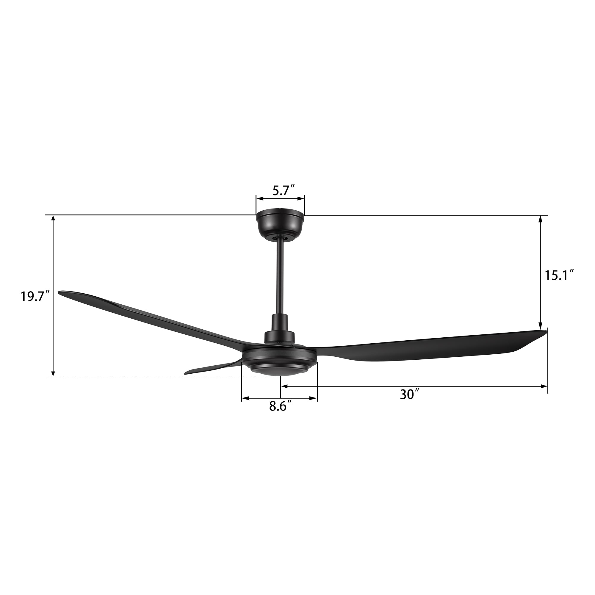 OBERON 60 inch 3-Blade No Light Ceiling Fan with Remote-Z