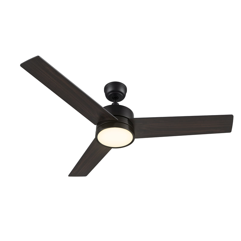 ROSHI 52 inch 3-Blade Ceiling Fan with Wall Control - Black/Walnut Plywood (Reversible Blades)