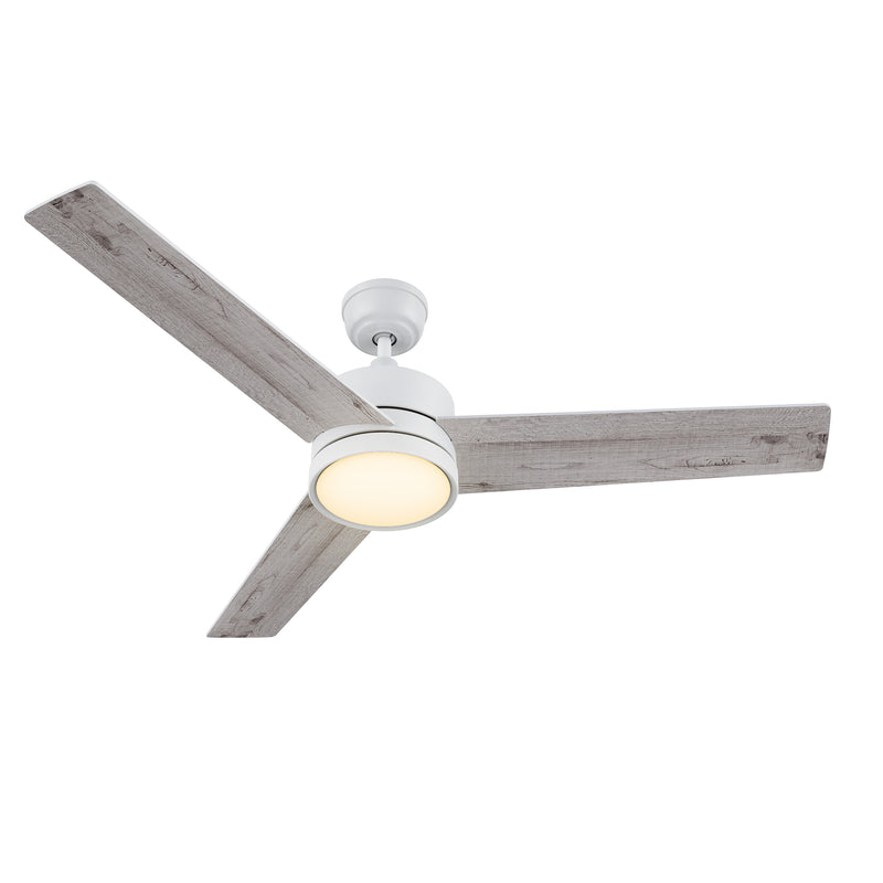 ROSHI 52 inch 3-Blade Ceiling Fan with Wall Control - White/Birchwood (Reversible Blades)