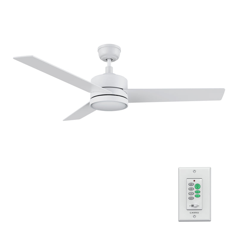 ROSHI 52 inch 3-Blade Ceiling Fan with Wall Control - White/Birchwood (Reversible Blades)