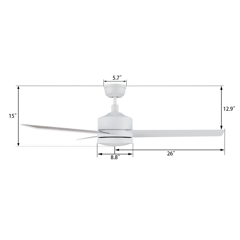 ROSHI 52 inch 3-Blade Ceiling Fan with Wall Control - White/Birchwood (Reversible Blades)