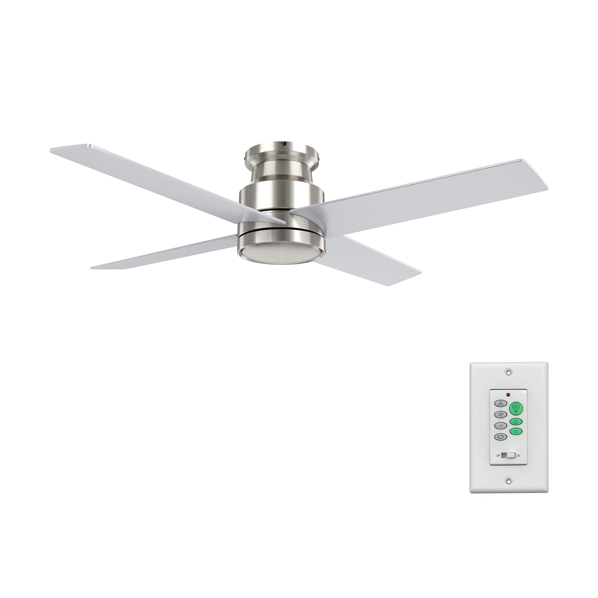 SANTANA 52 inch 4-Blade Flush Mount No Light Ceiling Fan with Wall Control