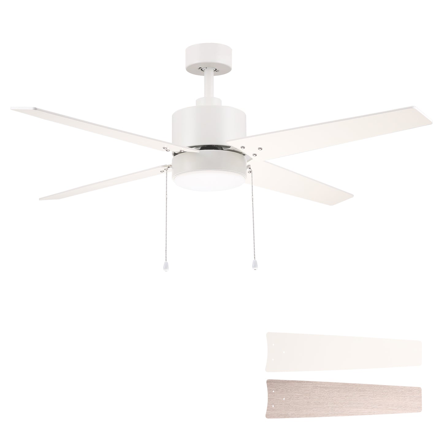 EMPIRE 52 inch 4-Blade Builder Grade Ceiling Fan with Pull Chain - White/Wood