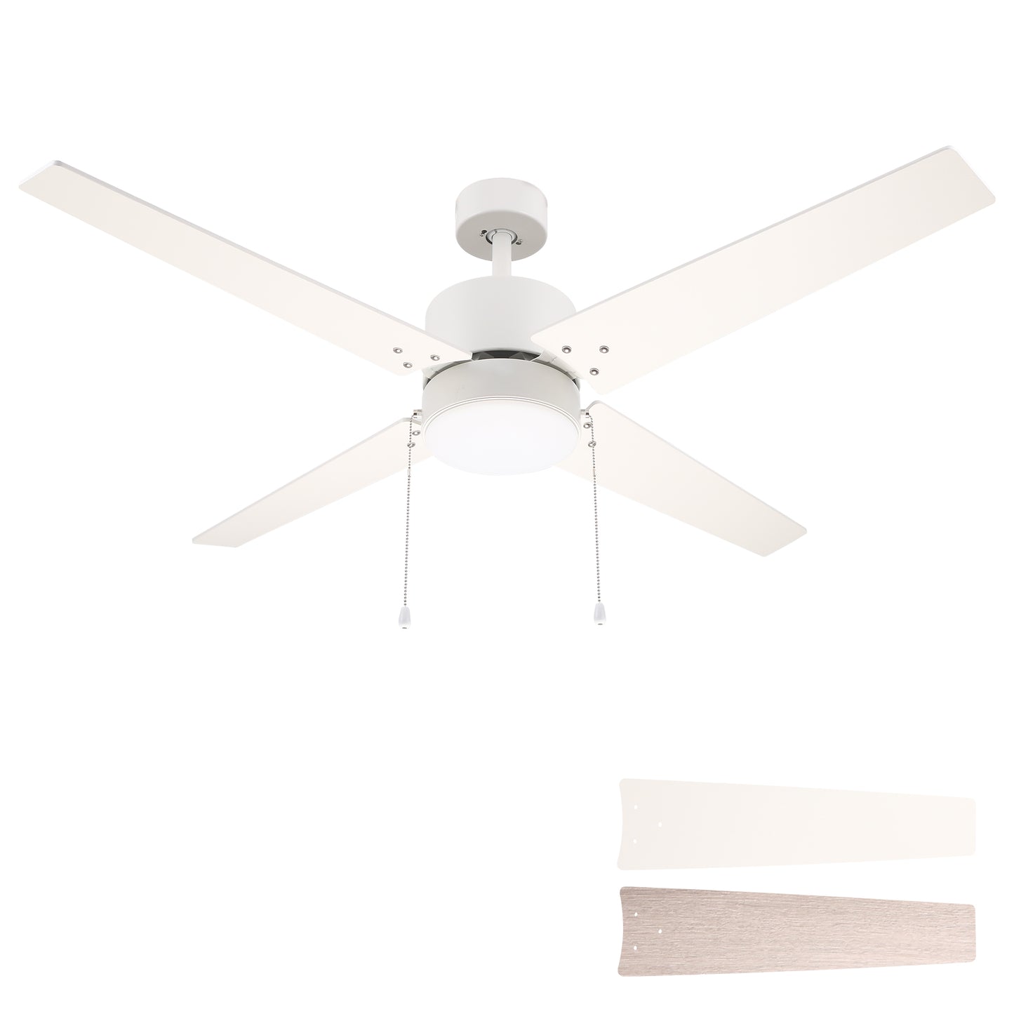 EMPIRE 52 inch 4-Blade Builder Grade Ceiling Fan with Pull Chain - White/Wood