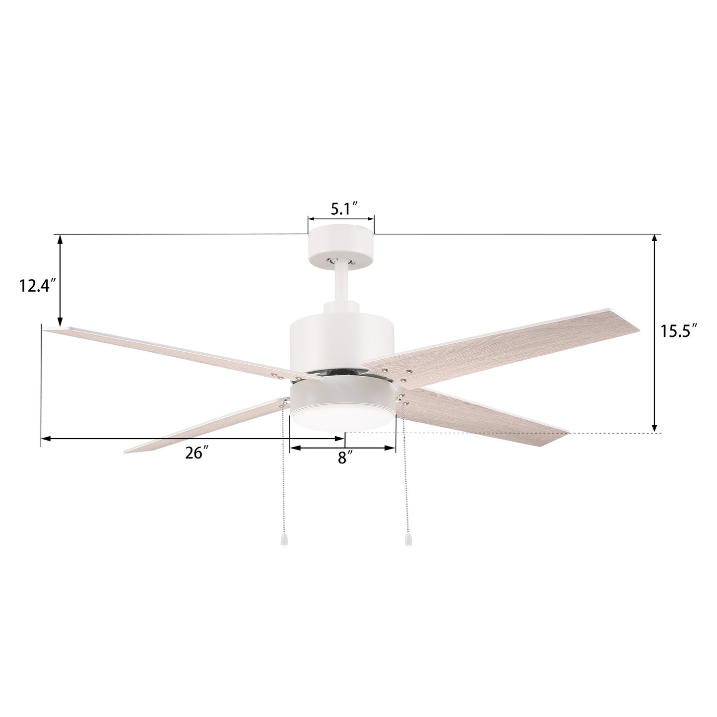 EMPIRE 52 inch 4-Blade Builder Grade Ceiling Fan with Pull Chain - White/Wood