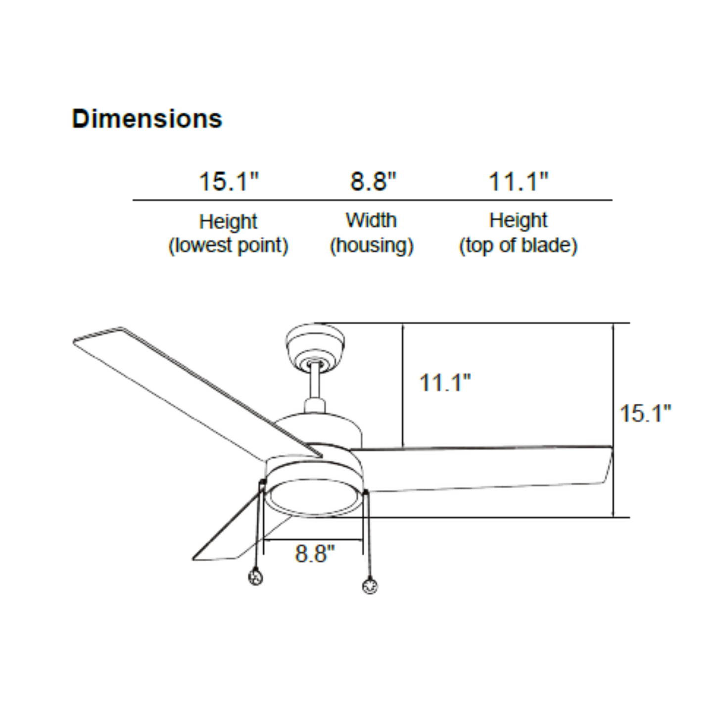 ASCOTT 52 inch 3-Blade Ceiling Fan with Pull Chain