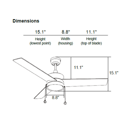 ASCOTT 52 inch 3-Blade Ceiling Fan with Pull Chain