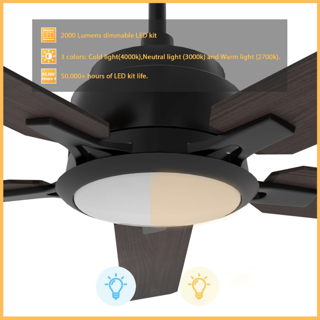 ESPEAR 52 inch 5-Blade Smart Ceiling Fan with LED Light Kit & Remote - Black/Walnut Pattern