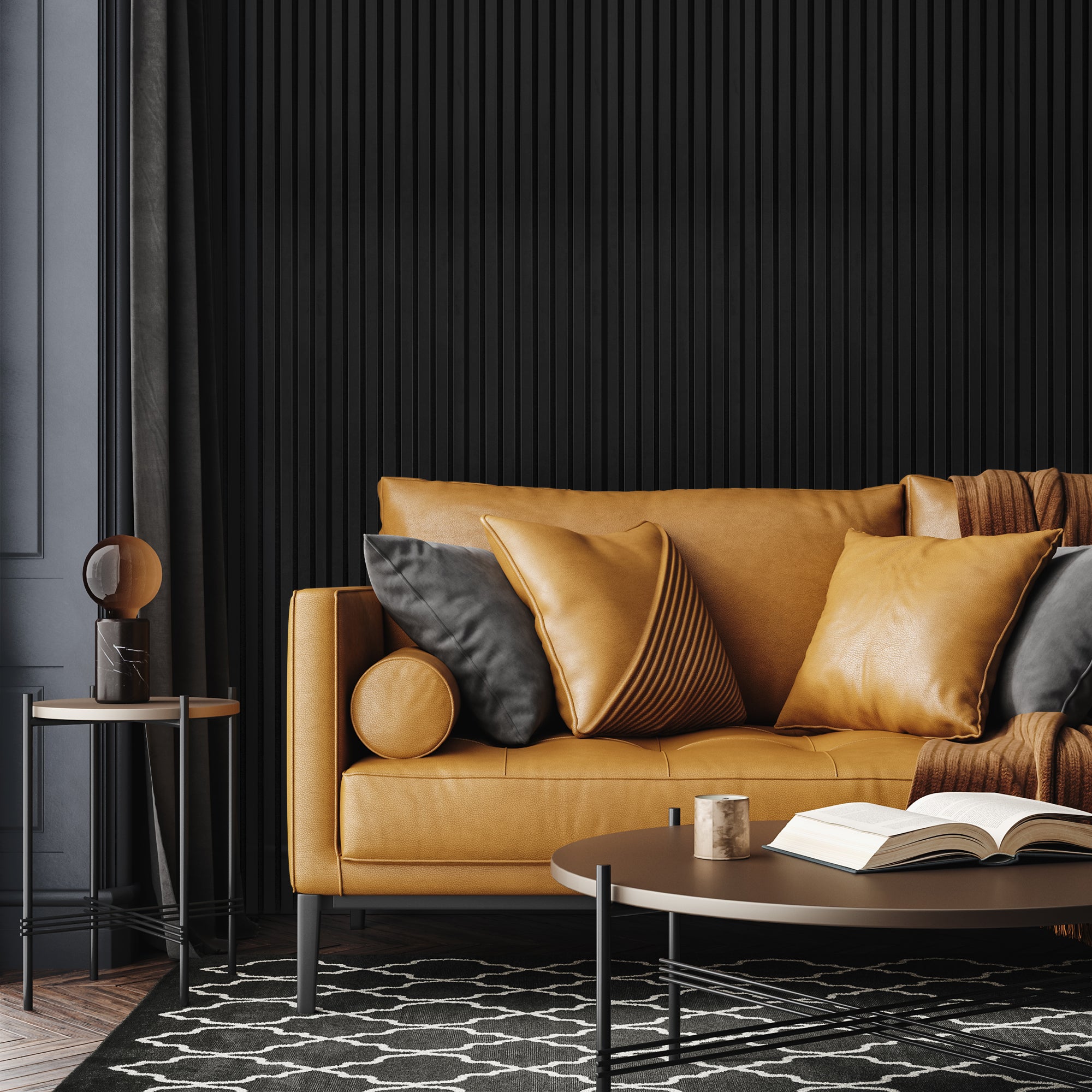 Acoustic Slat Wood Wall Panel - Modern Black & Black Felt