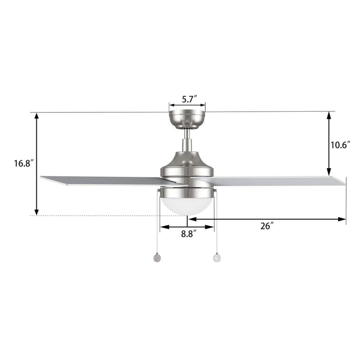 MALTA 52 inch 4-Blade Ceiling Fan with Pull Chain - Brushed Nickel/Silver