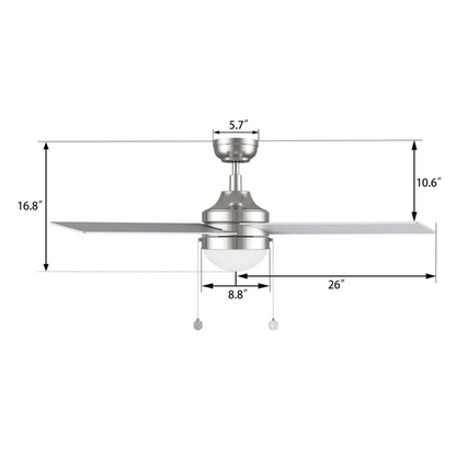 MALTA 52 inch 4-Blade Ceiling Fan with Pull Chain - Brushed Nickel/Silver