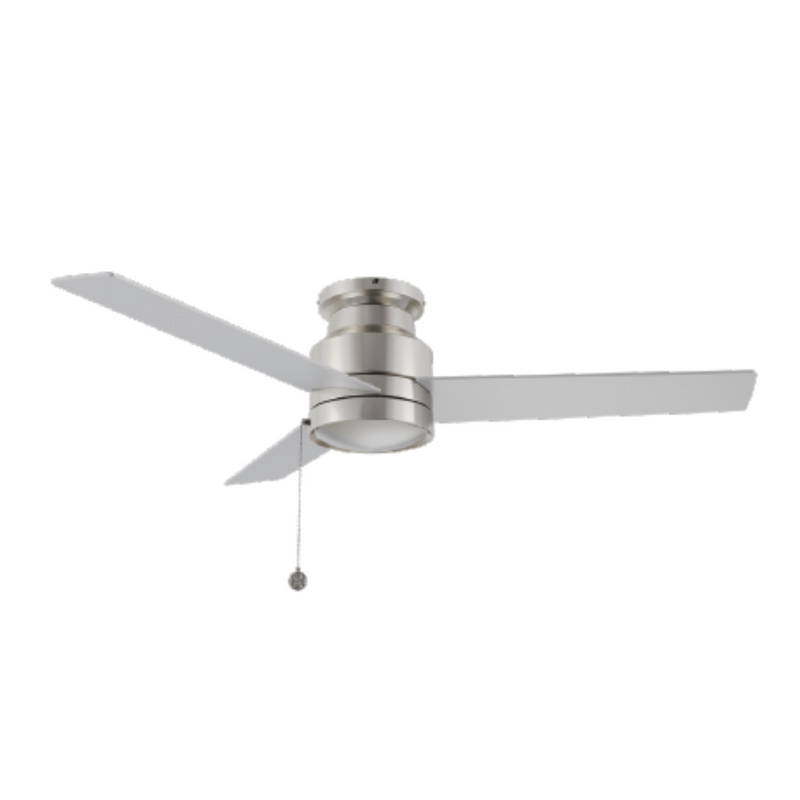 ASCOTT 52 inch 3-Blade Flush Mount Ceiling Fan with Pull Chain - Brushed Nickel/Silver (No Light)