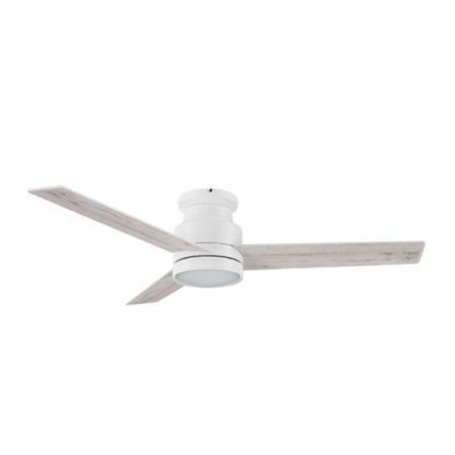 SANTANA 52 inch 3-Blade Flush Mount Ceiling Fan with Wall Control - White/Birchwood (Reversible Blades)