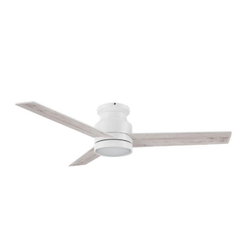 ROSHI 52 inch 3-Blade Flush Mount Ceiling Fan with Wall Control - White/Birchwood (Reversible Blades)